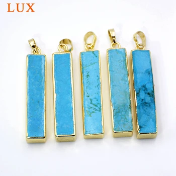 

Rectangle Gold Bezel Natural Copper Turquoises Bar Pendant Gold Turquoises Gem stone Cuboid Charm Pendants Making Jewelry Bead