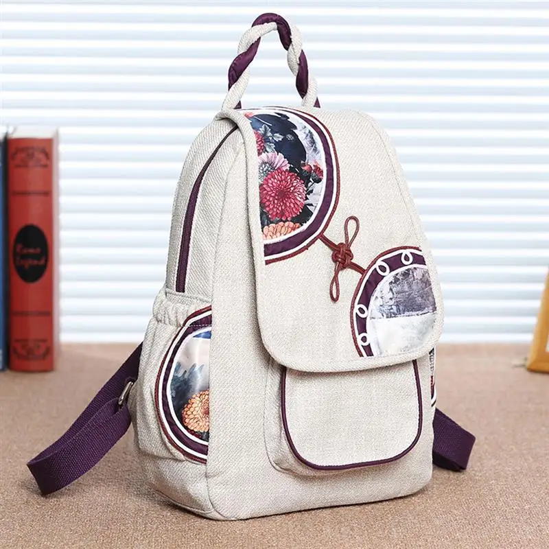 

Vintage Flowers Printed Female Backpack Stylish Chinese Knot Design Schoolbag Bookbag Women Girls Student Rucksacks