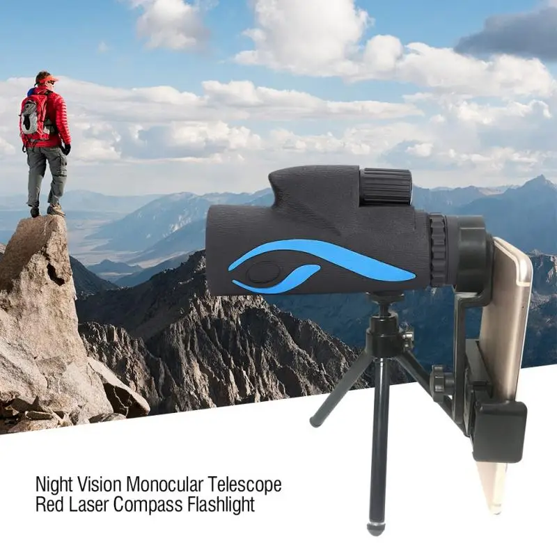 

12X50 HD Night Vision Monocular Telescope Red Laser Compass Flashlight Plastic