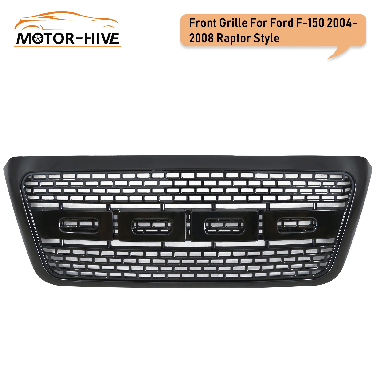 

For 2004-2008 Ford F150 Raptor Style Front Bumper Grille Upper Hood Black ABS US Stock
