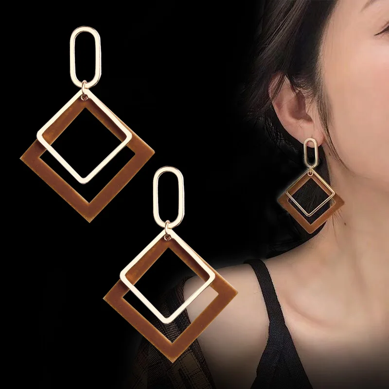 

New European and American Fashion 100-match long geometric Square large earrings Women's earrings with earrings