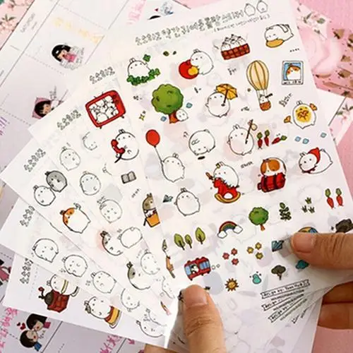 

6 Sheets Kawaii Cartoon Rabbit Stickers DIY Album Scrapbook Decor Decal Craft School Supplies