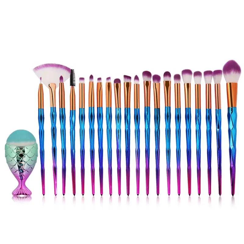 

21 PCS Makeup Brush Set Mermaid Foundation Brush Beauty Tools Soft For Beginners Nature Coloring Light Weight Multifunctional