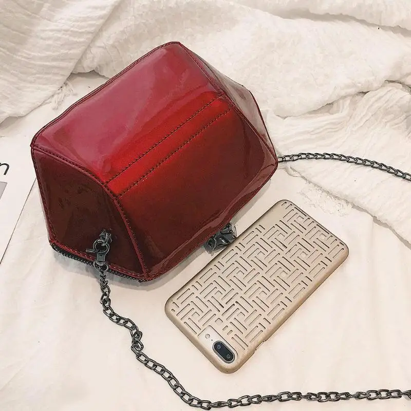 

WEIXIER New Simple Mini Patent Leather Retro Shell Chain Crossbody Bag Women Leather Zipper Small Square Shoulder Handbag LL-85