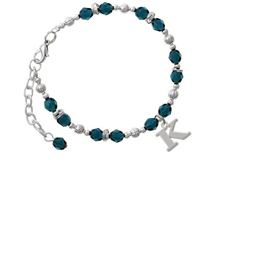 Silvertone Large Initial - K Navy Blue Beaded Bracelet |
