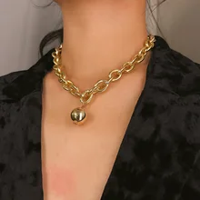 Ожерелье-чокер с толстой цепочкой в стиле панк, модное женское ожерелье с металлической подвеской в виде шара, золотистого цвета, цепочка на ключицу, колье