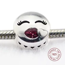 CKK Подходит Пандора браслет амулеты Серебро 925 Cerise блеск эмаль поцелуй бусины для изготовления ювелирных изделий Berloque