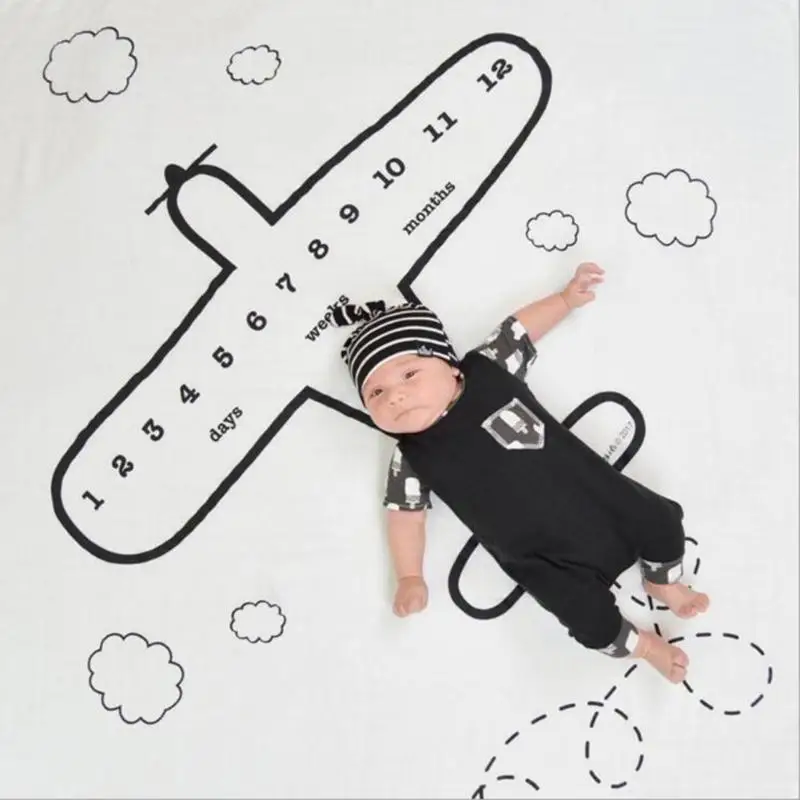 

Blanket Plane Photography Prop Kids Stroller Printed Prop Soft Cotton Swaddle Wrap Newborn Baby Bathing Towel Cute Infant Baby