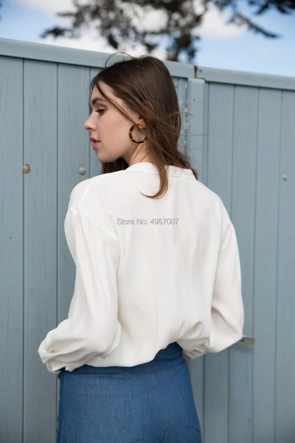 High Quality Silk 100% Notched Neck Blouse Top - 2019 Spring Summer Ladies White/Black Blouse Shirt 3