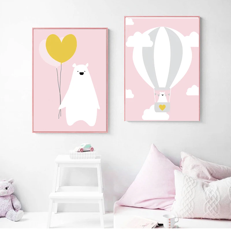 

Nordic Cartoon Cute Animal Fire Balloon Bear Wall Art Canvas Painting Nursery Decor Print Picture Baby Room Decoration