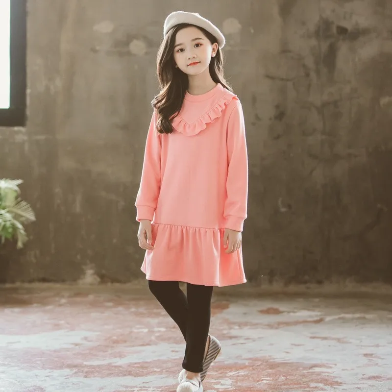 

Velvet Warm Teen Girls Cotton Hoddies Dress Pink Clothing Children Long-Sleeved Winter Autumn Baby Girls Kids Dresses Tops