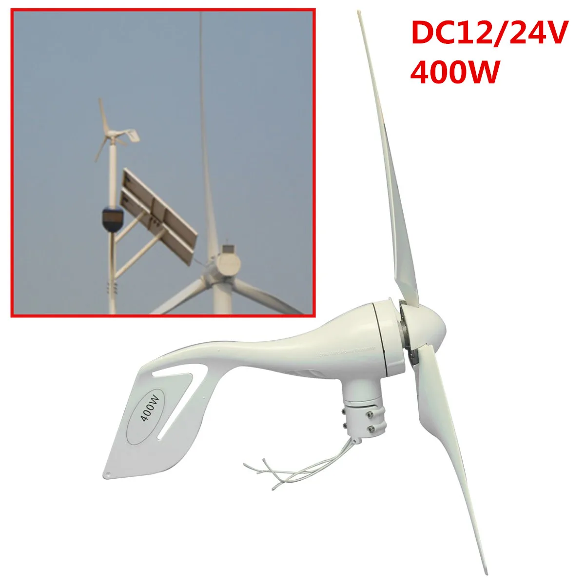

White 400W Wind Turbinen Generator DC 12V/24V 3 Blades with Charge Waterproof Controller Set Fit for Home