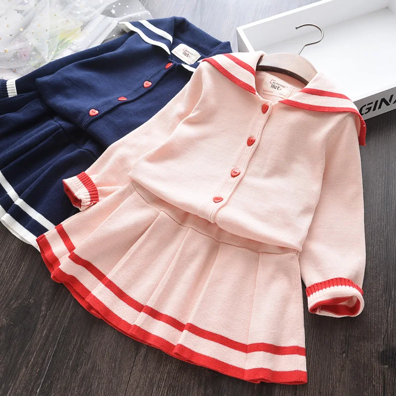 

Wholesale Kids Spring Autumn Clothes Bulk By Lot Toddler Girl Crew Neck Sweater and Skirt Back To School Uniform Girl Outfits
