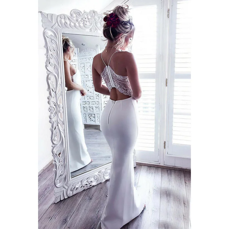 

2019 Summer Women Long Party Bodycon Dress Sexy V Neck Backless Spaghetti Strap Dress Women Lace Evening Club Maxi Dresses