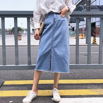 

High Waist Cowboy Student Casual Long Half-body Skirt Woman New Pattern