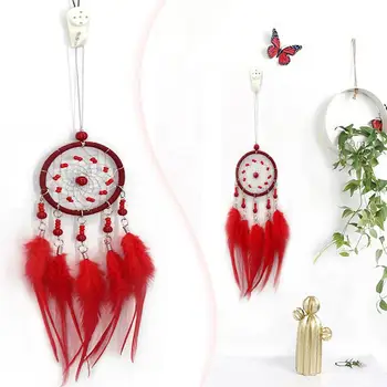 

Indian Simple Tassel Catching Monternet Large Red Dream Catcher Creative Feathers Home Pendant Decoration Wedding Car For Decor