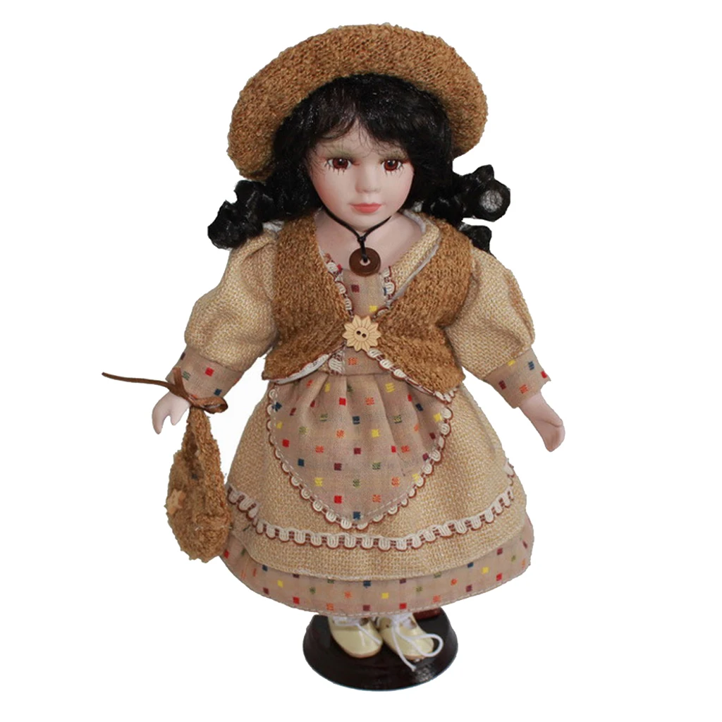 30 см Прекрасный фарфор девушка кукла Люди рисунок с бежевое платье и шляпа комплект детский подарок