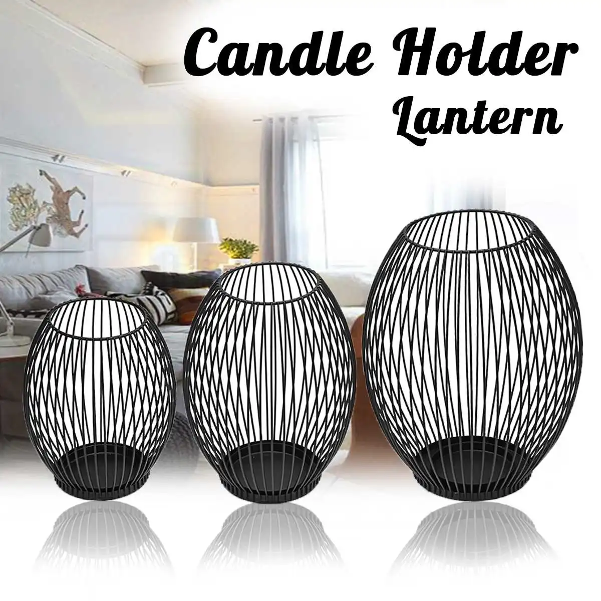 

3 Sizes Black Morden Metal Hollow Out Metal Iron Candle Holder Cage Articles Candlestick Hanging Lantern Home Decor Gifts