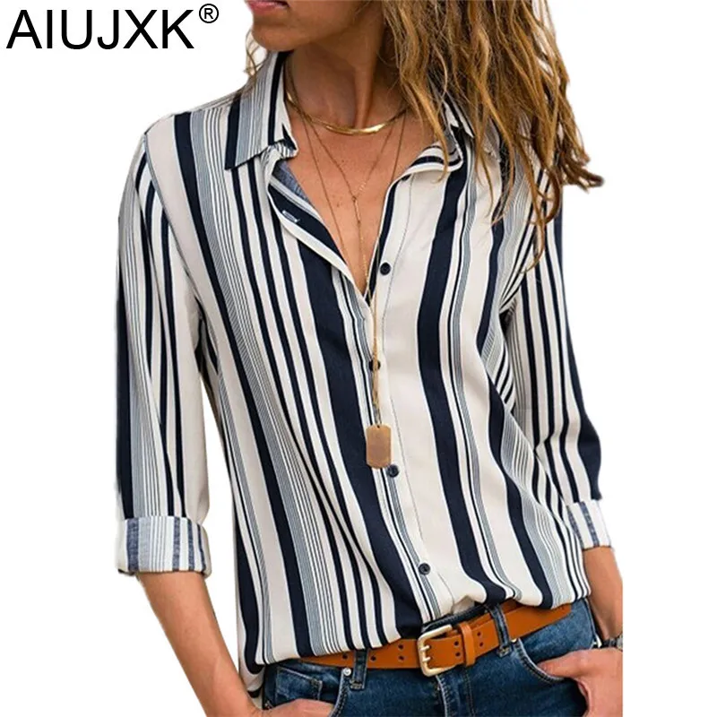 

AIUJXK Womens Tops And Blouses New Arrival 2019 Spring Autumn Long Sleeve V Neck Chiffon Shirts Plus Size Loose Casual Blouse
