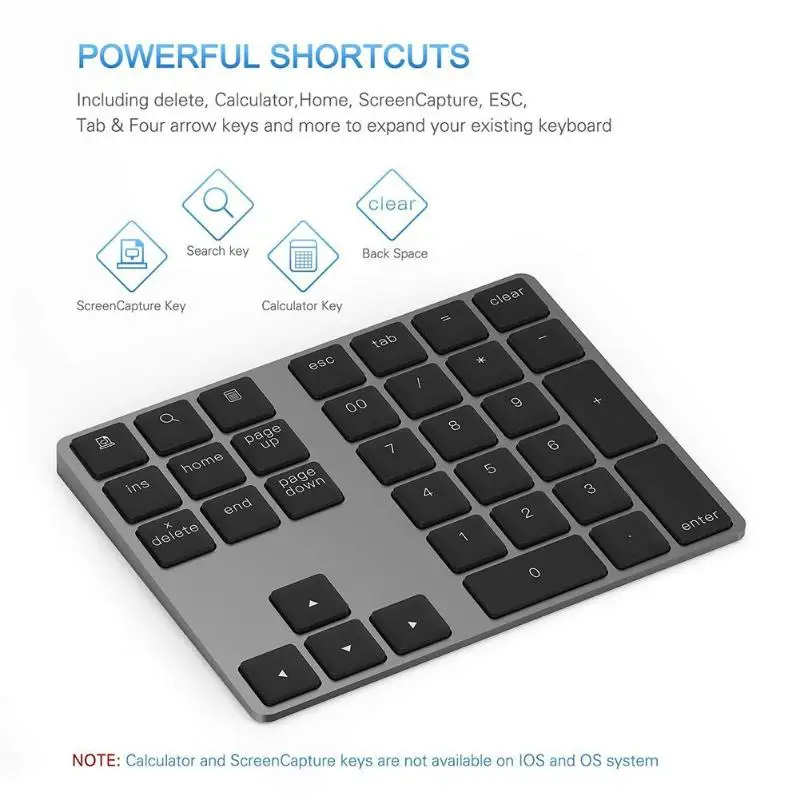 VKTECH сплав 34 клавиши Bluetooth беспроводная цифровая клавиатура для Windows IOS Mac OS Android