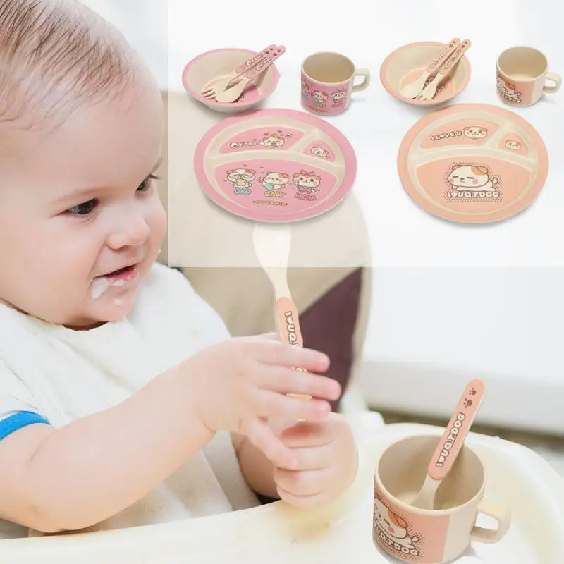 Baby Feeding Bowl Plate Dishes Fork Spoon Cup 5Pcs/Set Children Tableware Bamboo Fiber Kids Cartoon Separation Feeding Plate Baby Feeding Bowl Plate Dishes Fork Spoon Cup 5Pcs/Set Children Tableware Bamboo Fiber Kids Cartoon Separation Feeding Plate