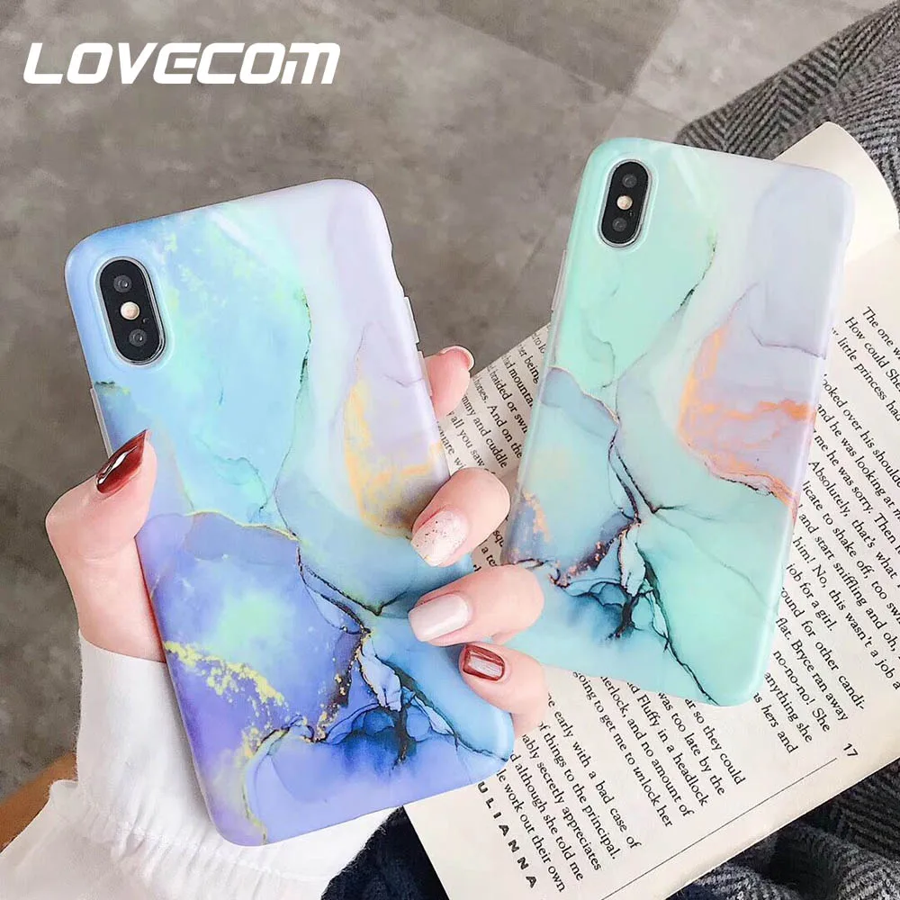 

LOVECOM Luxury Precious Marble Case For iphone XS Max XR X 6 6S 7 8 Plus Full Body Coverage Shockproof Soft IMD Phone Back Cover