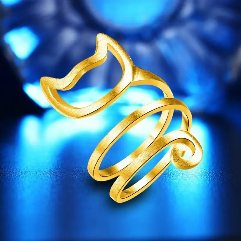 

Women's 925 Silver Cute Wrap Ring Kitty Kitten Cat Adjustable Wedding Party Stylish Durable Refined Jewelry Gift Around