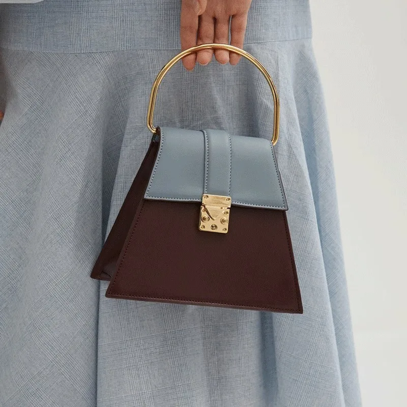 

[Super Seabob] 2019 Spring Summer Woman New Hit Color Spliced Round Hoop Trapezoid Shape PU Leather Handbag All Match LM060