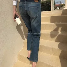 Высококачественный хлопок темно-синий/светильник синий/темно-серый сплошной цвет женский Твист Стиль, деним джинсы-дамы девять прямые джинсовые брюки