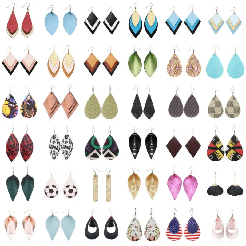 

Earrings Leaf Women Teardrop Accessories Fashion Looking Various MultiColors Ear Jewelry Boho PU Sequins Leather Dangle