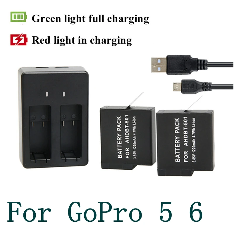 

for GoPro Hero 5/6 Dual Batteries Charging Cradle Dock Station Cable Sport Action Camera Battery Charger for Go Pro Cam Hero 5/6