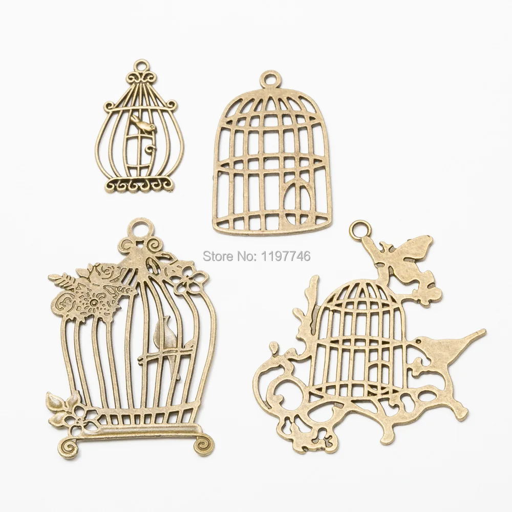 

Cage Birds Cages 10pcs 57mm 42mm 34mm Antique bronze Charm pendant big large size For Jewelry Making