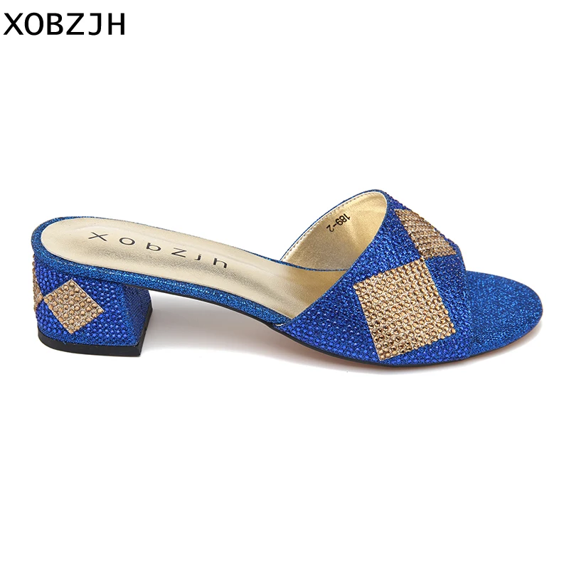 

XOBZJH 2019 Womens Shoes Summer Flat Sandals Luxury Party Open Toe Ladies Rhinestone Shoes Women Blue Slippers Plus Size Us11