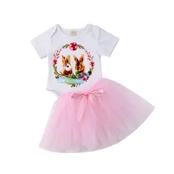 Пасхальные Кофты с зайцами для новорожденных девочек; комбинезон; юбка-пачка; комплект из 2 предметов; одежда для детей от 0 до 18 месяцев