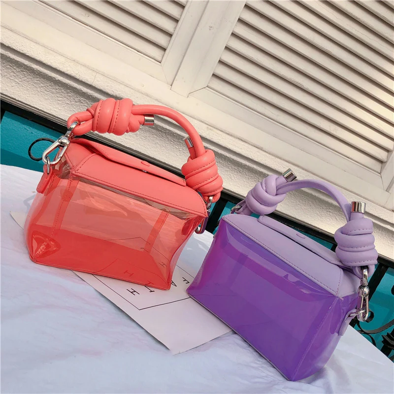 

[Super Seabob] 2019 Spring Summer Woman New Transparent Orange Color Spliced PVC Single Strap Messenger Bag All Match LM283
