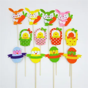 

24Pcs Colorful Easter Bunny And Chick Picks Easter Crafts Decorations