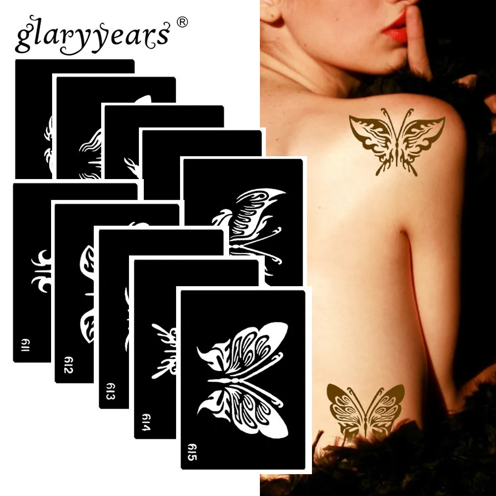 10 قطعة/مجموعة الحناء وشم استنسل فراشة نمط لصق الرسم وشم على شكل رسوم للجسم استنسل مثير المنتج للماء 2019 HN15