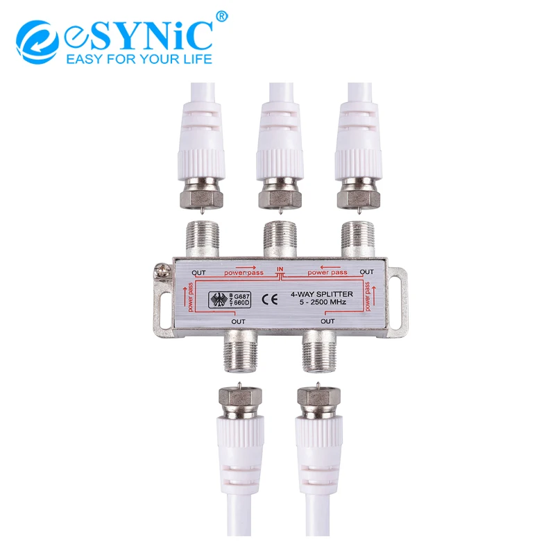 

eSYNiC 4 Way Coax Cable Splitter Satellite TV Receiver For Antenna Aerial TV Broadband Connector Bi-Directional MoCA 5-2500MHz