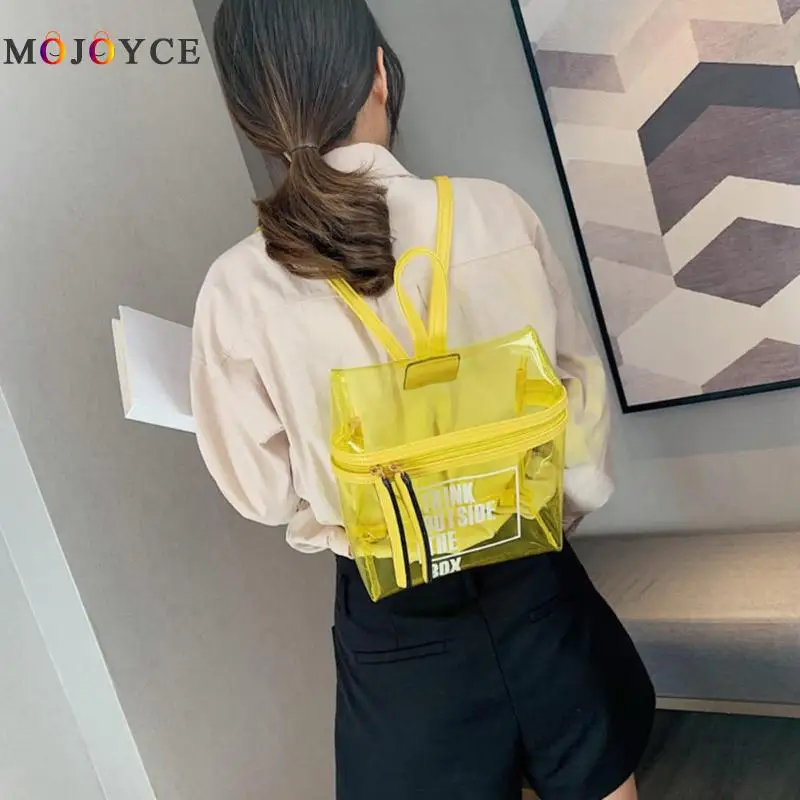 

Chic Letters Printed Clear PVC Backpack Women Transparent Bookbags School Teenager Shoulder PVC Backpack
