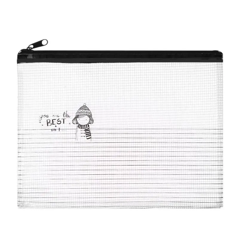 

Transparent PVC Waterproof Pencil Cases A4 Stationery Storage Zip Bags Student File Bag Information Bag Zipper Mesh Bag