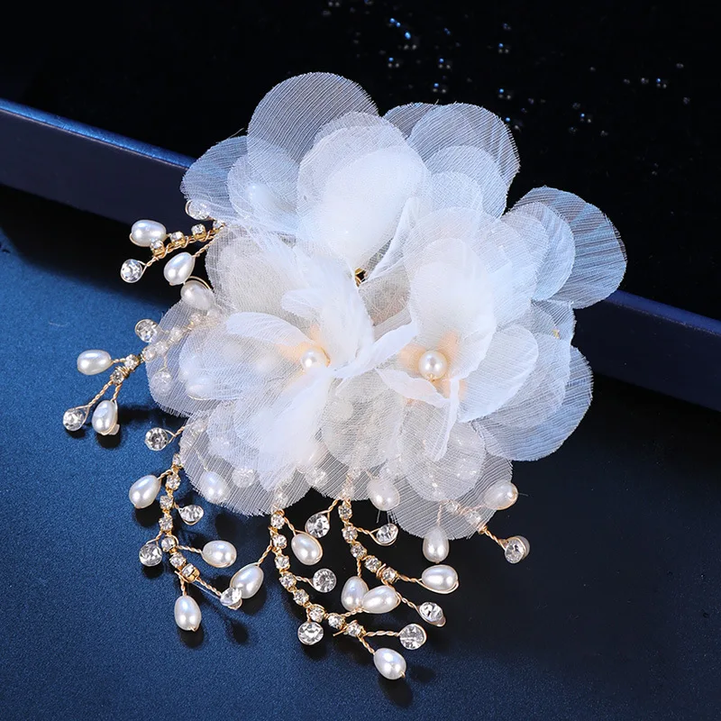 

Elegant Wedding Hair Pins For Bride Crystal Rhinestones Pearl Women Hairpins Bridal Headpiece Pink Flower Jewelry Accessories