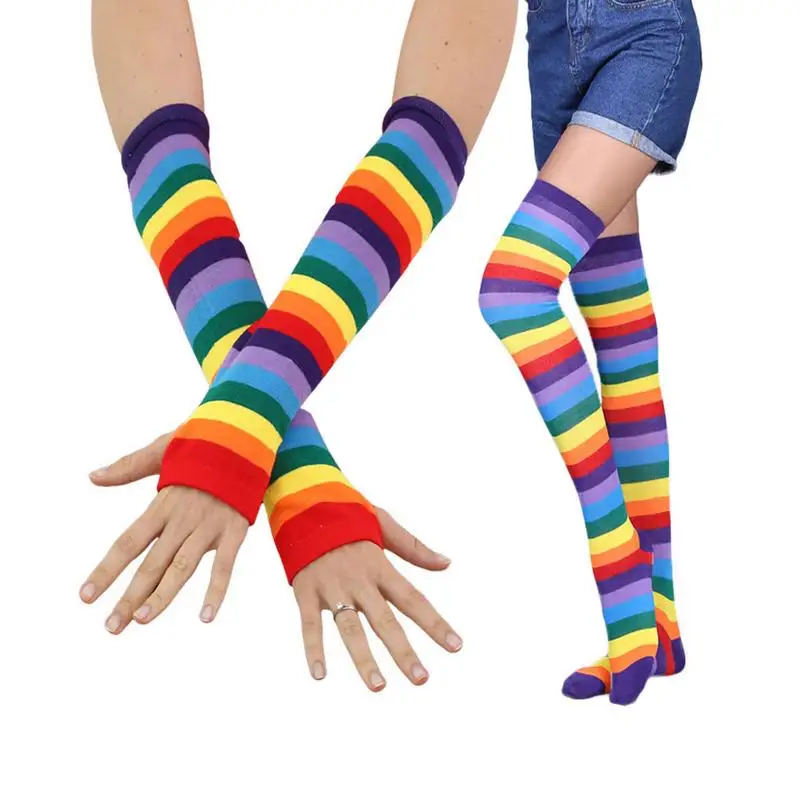 Lady Rainbow Socks And Rainbow Gloves Winter Warm Knee Socks Stockings ...