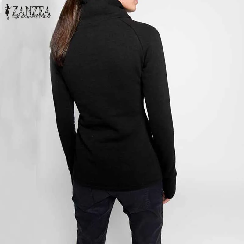  ZANZEA Autumn Hoodies Sweatshirts 2019 Women Casual Solid Long Sleeve Pullover Turtleneck Slim Fit 