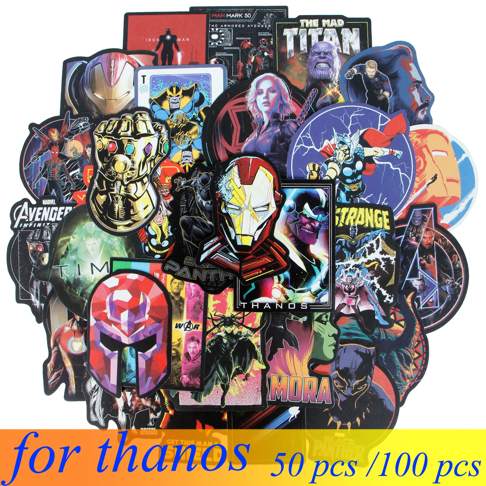 

50 /100 pcs for Thanos Stickers for Maverl Super Hero for Fridge Car Notebook Skateboard Guitar Sticker Decal Boy Toy
