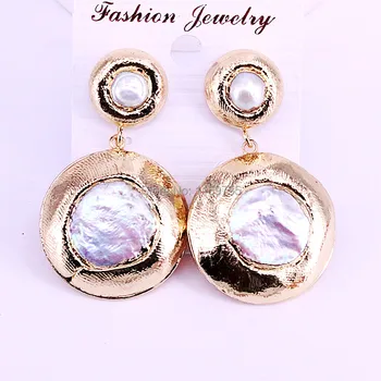

3Pair Gold Electroplated White Freshwater Pearl Round Dangles Earrings Women Wedding Bridal Charm Earrings