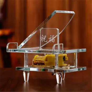 

Luxury Handmade Clear Crystal Piano Music Box Glass Figurines Miniatures For Christmas Wedding Souvenir Gifts Home Decoration