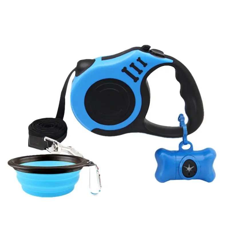 Retractable Dog Leash With Free Waste Bag Dispenser And Bowl 16ft