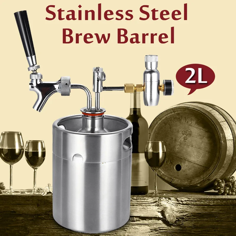 

2L Mini Stainless Steel Beer Keg With Faucet Pressurized Home Wine Beer Brewing Craft Beer Dispenser Growler Beer Keg System