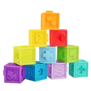 

Kids 3D DIY Assembling Building Blocks Soft Rubber Vinyl Embossed Blocks Matching Toy Kids Grasp Bath Toy Squeeze Teethers Toys