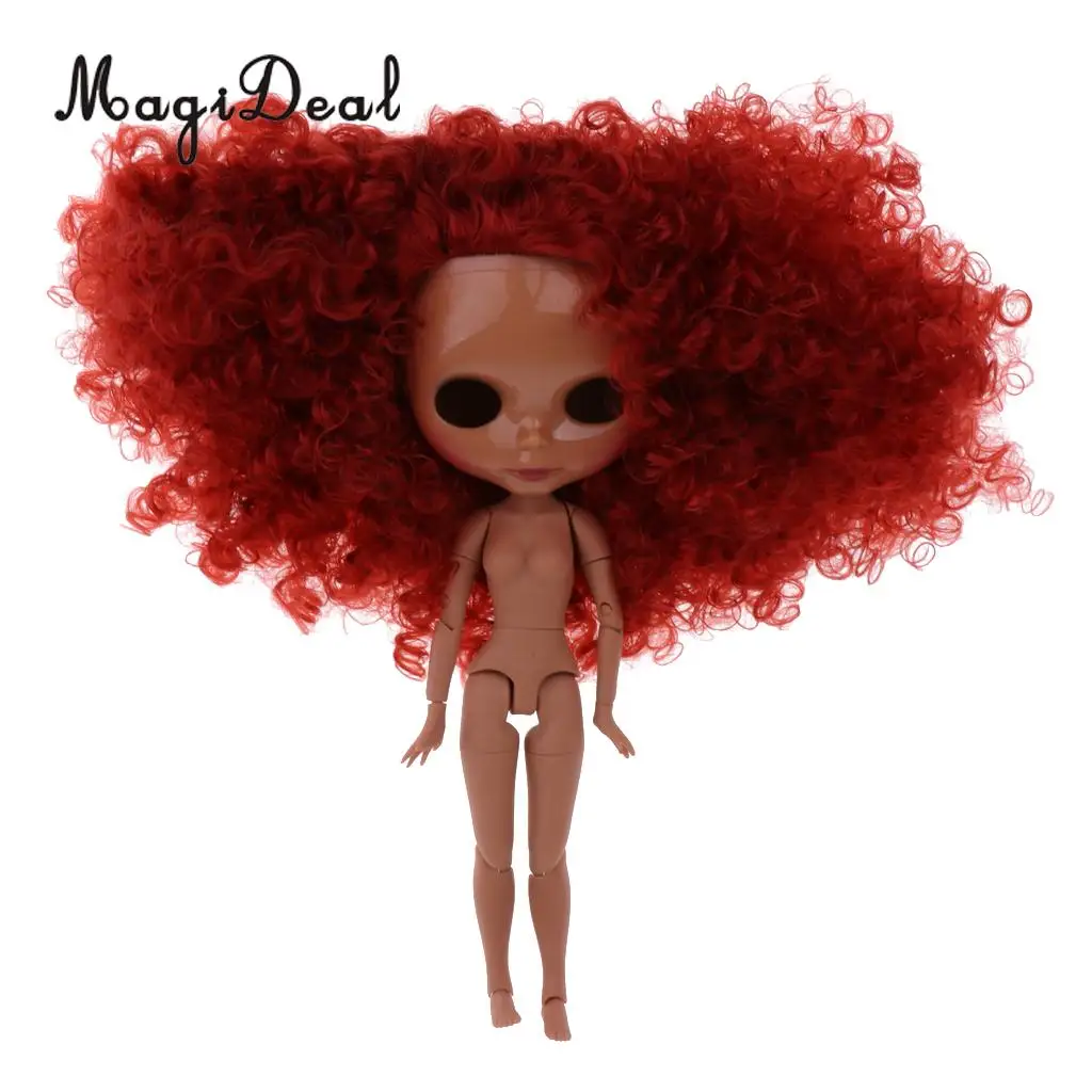 19 Joints Nude Body & Faceplate with Red Wig for 1/6 Blythe Doll DIY Custom Accessory